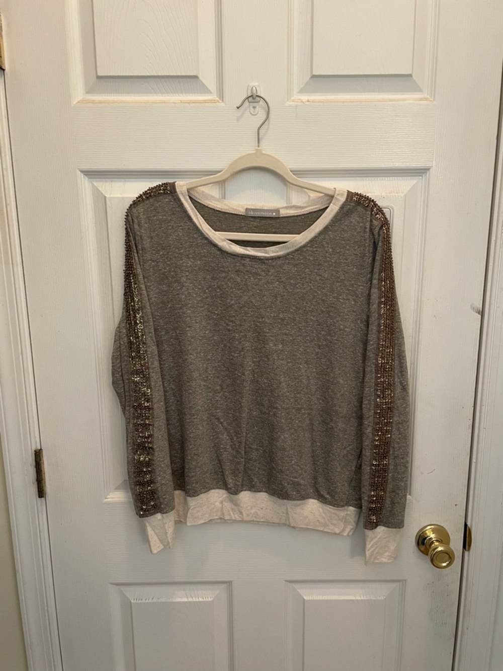 Olivia Moon Gray Pullover with Cream Trim